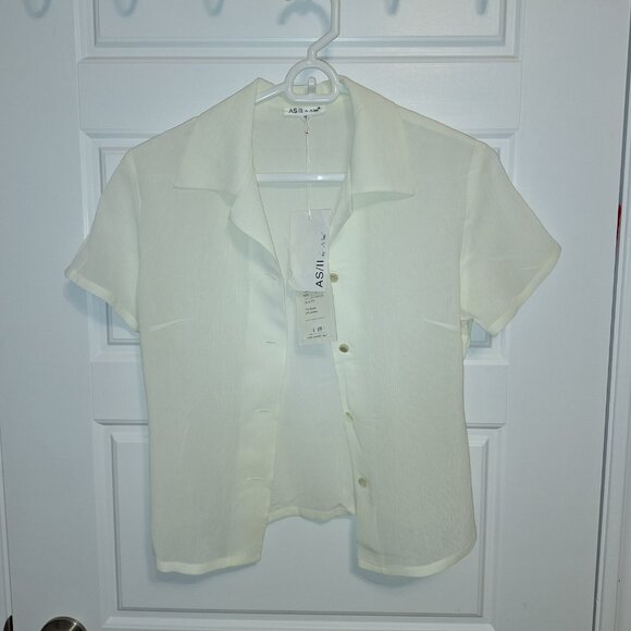 Cream colour short sleeve sheer blouse size small - Picture 12 of 12